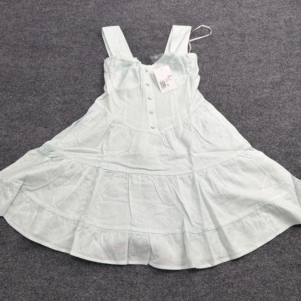 Forever 21 Womens Small Mint‎ Green Tiered Mini Dress Button Front Cottagecore